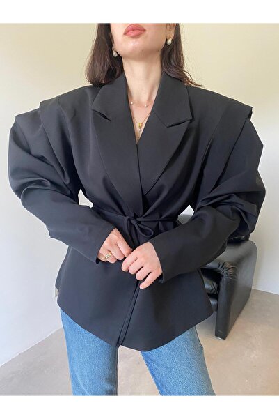 Bade Butik Jachetă de design neagră din pernițe pentru umeri piese