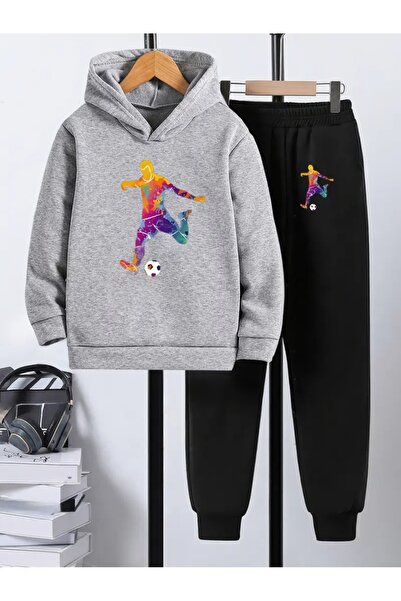 Cevval Children's Printed Hooded Sweatshirt and Sweatpants Set 3 Thread Raster for Autumn/Winter