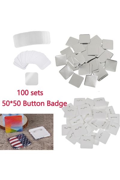 Choice 50x50mm Badge Pin Button 100pcs Square Button Badge Plastic DIY Blank Pin Making Parts Punch Pres...