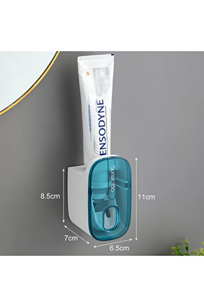 Choice موزع معجون أسنان أزرق غير قابل للضغط والثقب، أوتوماتيكي بالكامل، مثبت على الحائط للاستخدام المنزلي