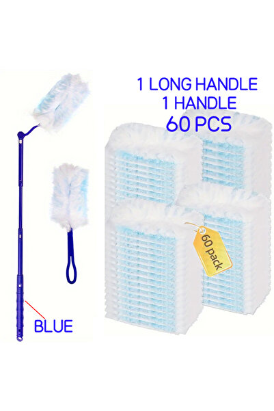 Choice عبوات قابلة لإعادة الاستخدام من 60 قطعة بمقبض طويل أزرق متوافقة مع منف...