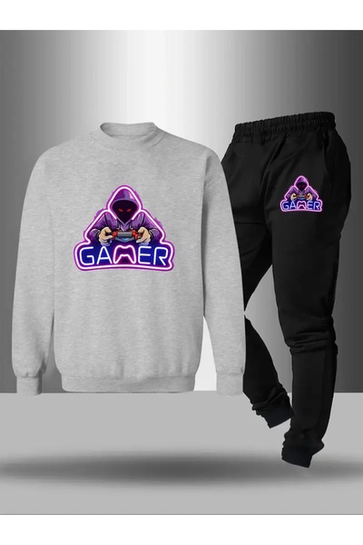 CROPSEL Children's Printed Crew Neck Sweatshirt and Sweatpants Set 3 Thread Raster for Autumn/Winter