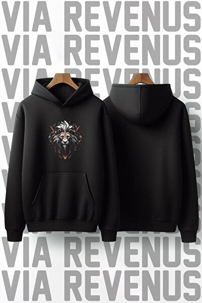 Vordevia Hanorac din bumbac cu glugă cu imprimeu de leu, cu 3 fire