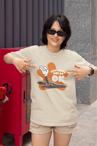 ArtYus تي شيرت نسائي/بناتي مطبوع عليه عبارة "I'M OK" برقبة دائرية وأكمام قصيرة