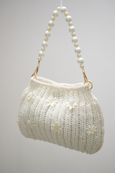Hafagi Art El Emeği Örme Beyaz İnci Çanta