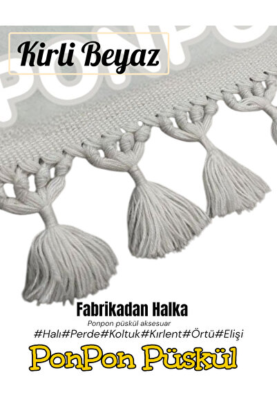 new colourse Kırık Beyaz Dekoratif Saçak Püskül 9cm Metrelik perde halı kırle...