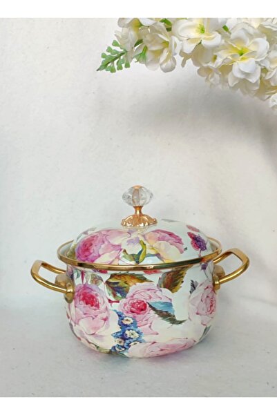 EBRULİEMAYE Rose Emaye Lux Tencere 3 Litre 20 cm Milk Yogurt Jam Soup Pot