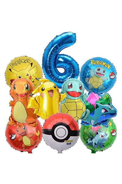 Miniso 32inch Number 6 10pcs Pokemon Balloons set Pikachu Pokemon Ball Balloons 32inch Blue Number Balloon