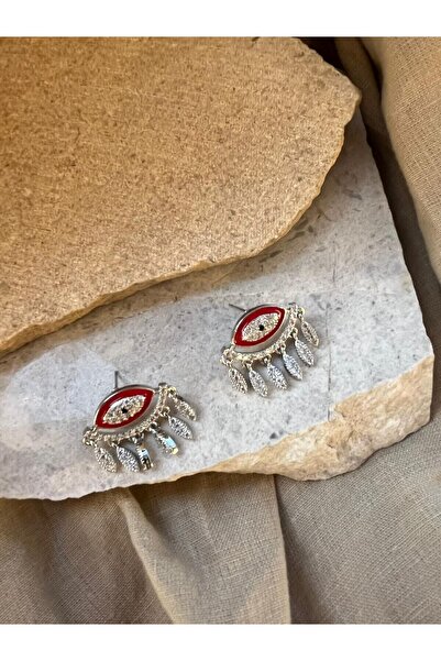 nunu takı أقراط حجرية فضية اللون مع عين حمراء