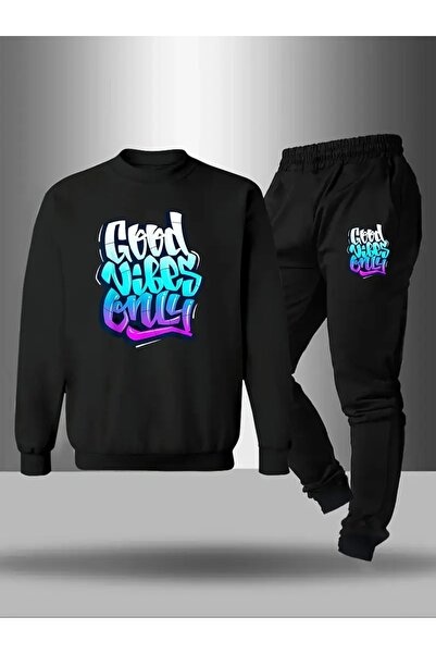 Cevval Children's Printed Crew Neck Sweatshirt and Sweatpants Set 3 Thread Raster for Autumn/Winter