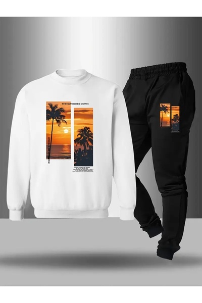 CROPSEL Children's Printed Crew Neck Sweatshirt and Sweatpants Set 3 Thread Raster for Autumn/Winter