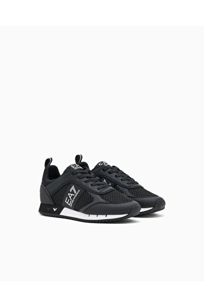 EA7 Men's Breathable Mesh Detailed Comfortable Sole White-Black Sneaker with Eagle Logo Motif 7X000334 Af186