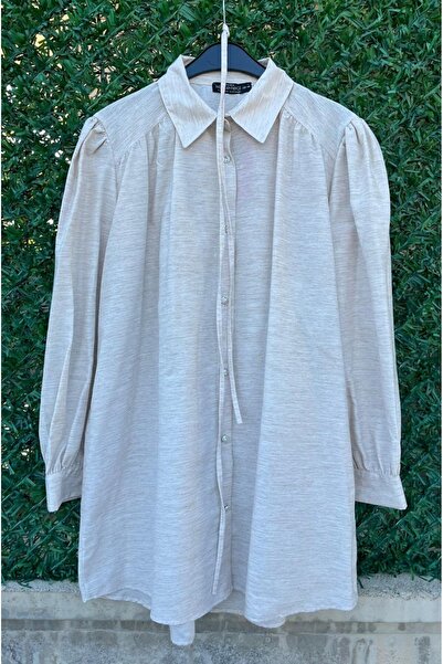 MİHRANA Kuşaklı Çizgili Tesettür Uzun Kol Gömlek