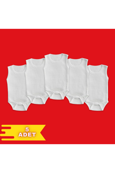 Novibaby 5-Piece Cotton Baby Undershirt Bodysuit with Snap Fasteners White, Newborn Child 0-36 Months, Flexible Fit