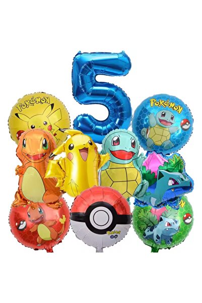 Miniso 32inch Number 5 10pcs Pokemon Balloons set Pikachu Pokemon Ball Balloons 32inch Blue Number Balloon