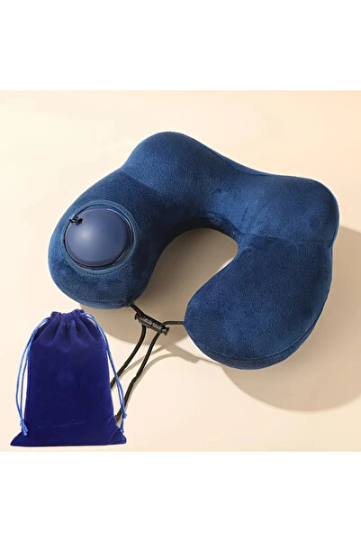 Choice Navy U-shaped Inflatable Travel Pillow Portable Air Pillow Neck Suppor...