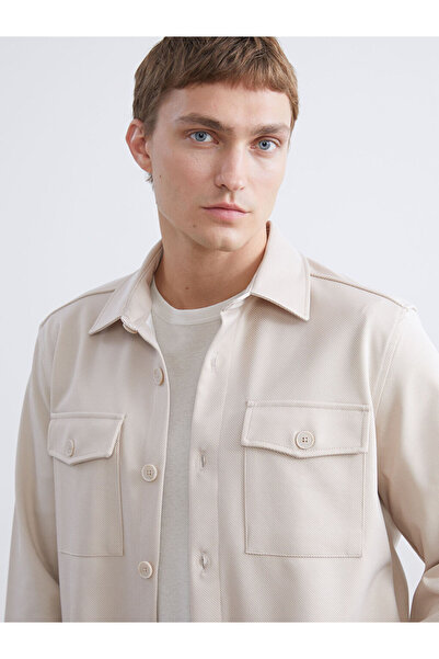 LC Waikiki Бежова мъжка риза с дълъг ръкав и редовна кройка