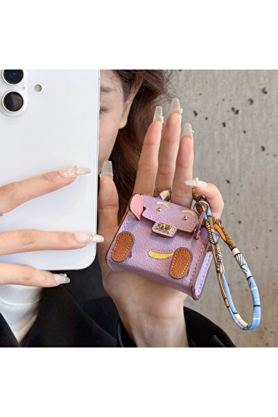 Choice حقيبة يد صغيرة من الجلد الصناعي الأرجواني مزينة بقلادة لسماعات AirPods...