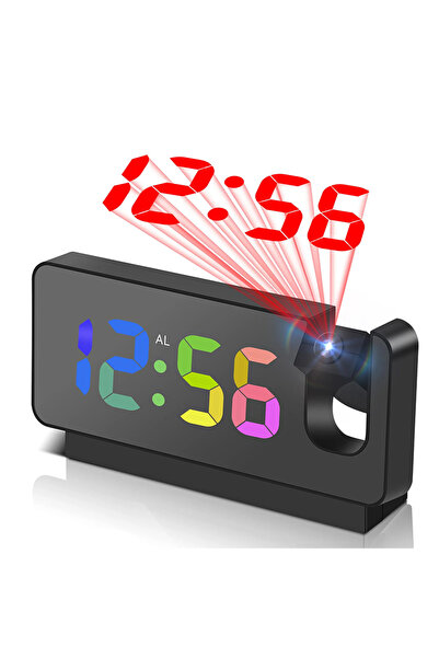 Choice black Projection Alarm Clock Desk Clock with Large Color LED Display Rotatable Ceiling/Wall Projecto