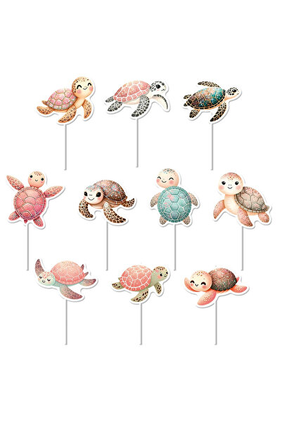 Choice 10pcs 1pack Decoration Cake Plugin,turtle Themed Birthday Cake Decoration,suitable for Mother's Day,