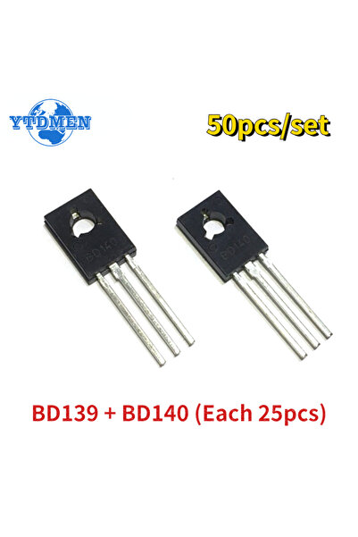 YTDMEN 50 قطعة/مجموعة ترانزستور BD139 BD140 كل 25 قطعة TO-126 NPN PNP 80V 1.5A TO126 ترانزستور ثلاثي السيليكون...