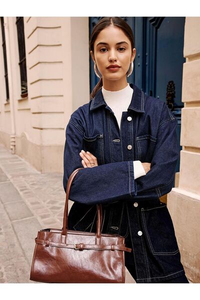 LC Waikiki Indigo Gömlek Yaka Kadın Jean Ceket