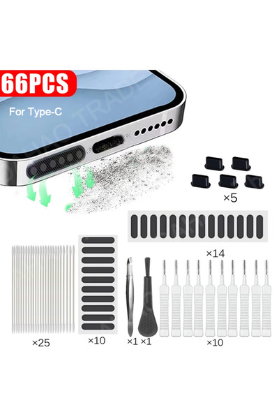 Choice 66PCS 66PCS Mobile Phone Speaker Charging Port Cleaning Set Dust Plug for iPhone 16 15 14 Earphones
