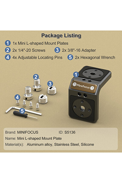 Choice لوحة صغيرة لوحة تثبيت صغيرة على شكل حرف L بزاوية 90 درجة مع محول ARRI ...
