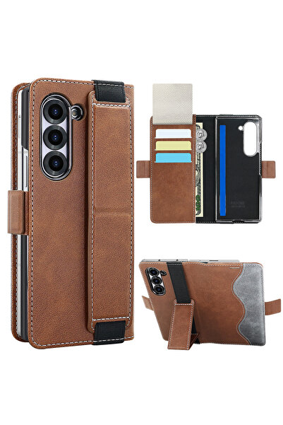 Choice جراب هاتف سامسونج زد فولد 7 بني اللون، مصنوع من جلد البولي يوريثان، بت...