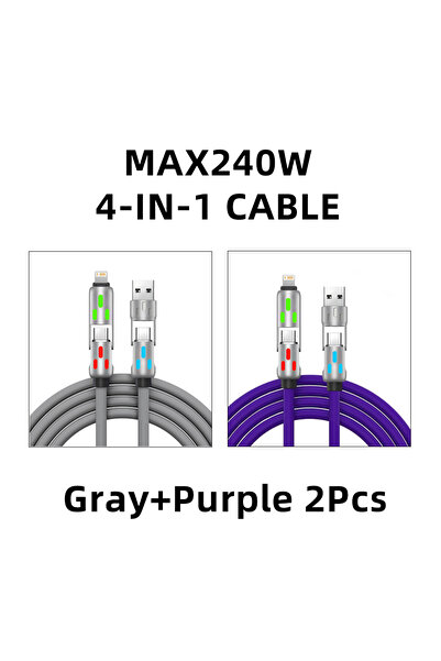 Choice كابل متعدد إلى متعدد 1 متر رمادي أرجواني 1 متر 2 قطعة 4 في 1 240 واط U...