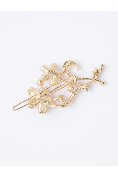 Jimmy Key Bej Çiçek Figürlü Parlak Taşlı Tel Toka