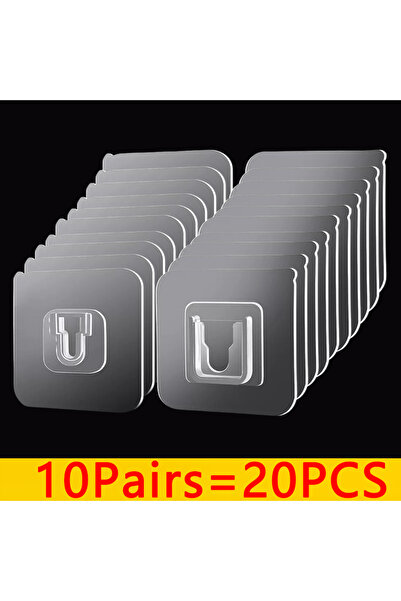 Choice 20 قطعة - 10 أزواج 1-50 زوجًا من الخطافات الجدارية ذاتية اللصق على الوجهين قوية ولزجة وشفافة ولا تترك آثارًا