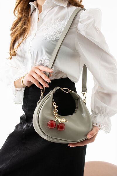H&D COLLECTİON Women's Hand and Shoulder Bag with Cherry Charm Gift, Green