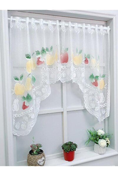 Choice ثني ثابت 140x90 سم أبيض ملون فاكهة رذاذ الدانتيل قصير ستارة المطبخ غرفة المعيشة غرفة النوم Windo