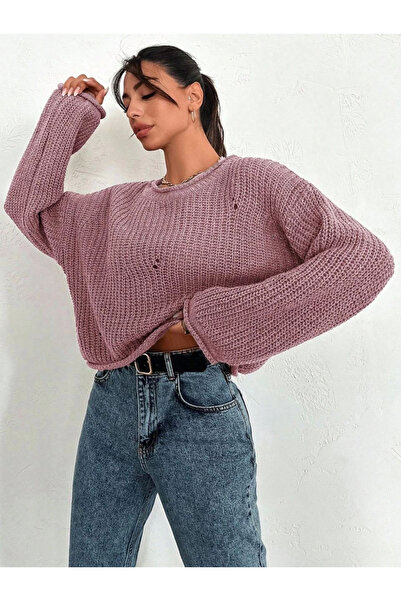 ELNOYA Casual Hole-Detail Sweater Pink - Standard