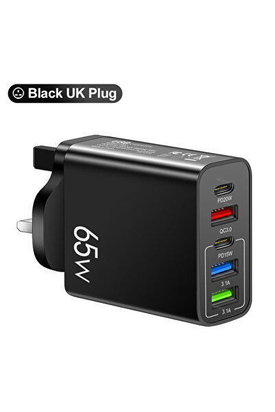 Choice شاحن حائط سريع 65 وات GaN USB أسود اللون بمنفذين متعددين من النوع C بم...