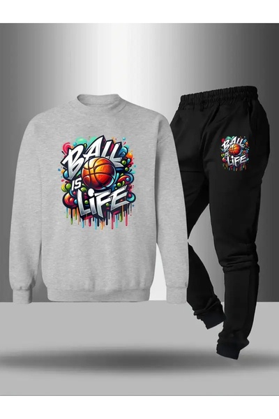 CROPSEL Children's Printed Crew Neck Sweatshirt and Sweatpants Set 3 Thread Raster for Autumn/Winter