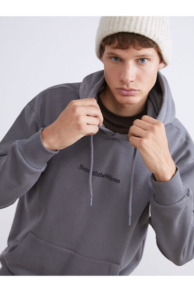 LC Waikiki Gray Long Sleeve Printed Men's Hoodie