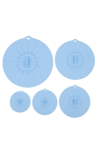 Choice Blue 5pcs Silicone Lid Set Heat Resistant Reusable Microwave Splatter Cover Food Suction Lid for Bow