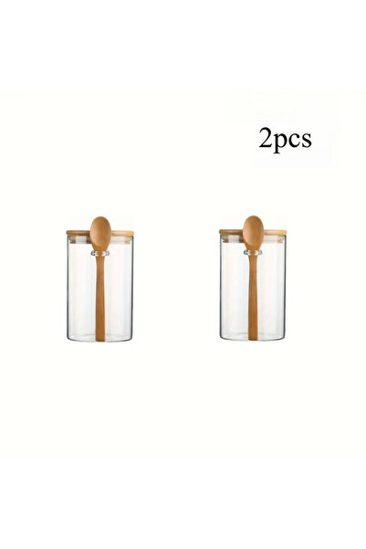 Choice 2 pcs 280ml Candy Jar, Biscuit Jar, Glass Storage Jar With Sealed Bamboo Lid And Spoon - 10oz Transp