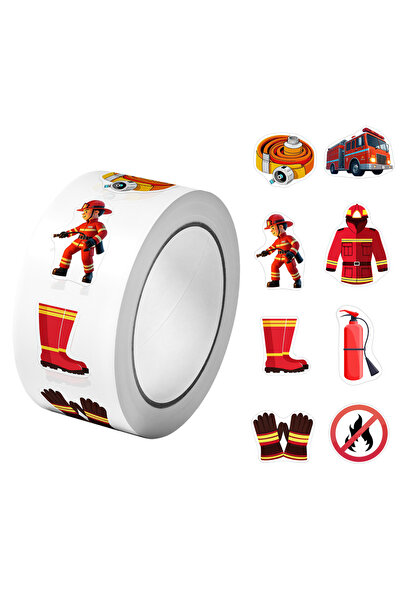 Choice RO084 1 لفة (500 قطعة) ملصقات بنقوش رجال الإطفاء ومعدات الإطفاء 2.5 سم...