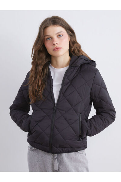 LC Waikiki Black Hooded Quilted Women's Puffer Jacket
