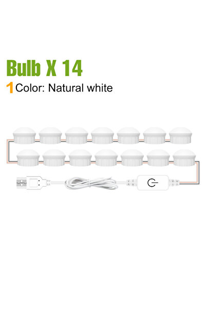 Choice USB DC5V TypeA أبيض 14 لمبة LED مرآة مكياج لمبة إضاءة منضدة الزينة قابلة للتعتيم منزل الحمام