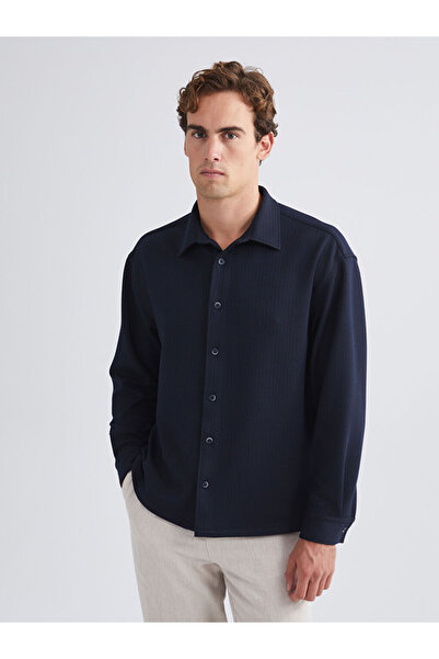 LC Waikiki Navy Blue Comfortable Fit Long Sleeve Men's Shirt