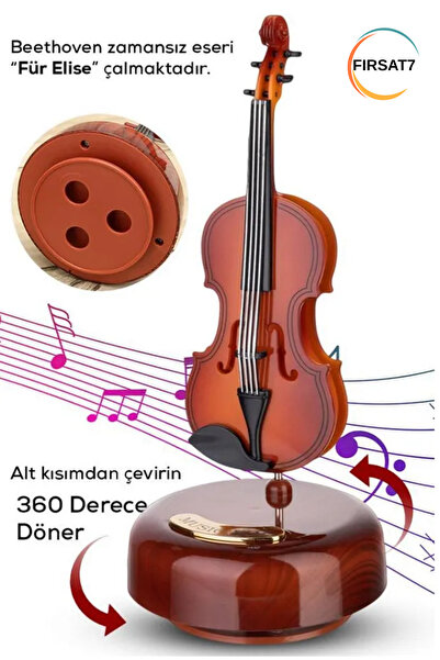 Fırsat7 3 Model Dekoratif 360° Dönen Hareketli Keman Müzik Kutusu Sevgili Çoc...