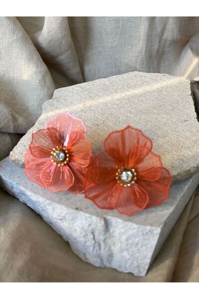 nunu takı أقراط زهرة بسلسلة برتقالية