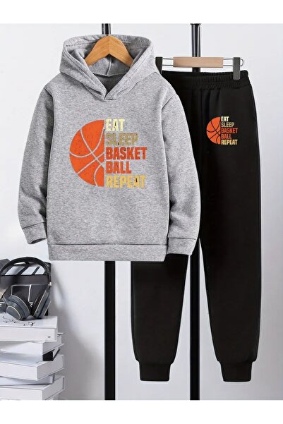 Cevval Children's Printed Hooded Sweatshirt and Sweatpants Set 3 Thread Raster for Autumn/Winter