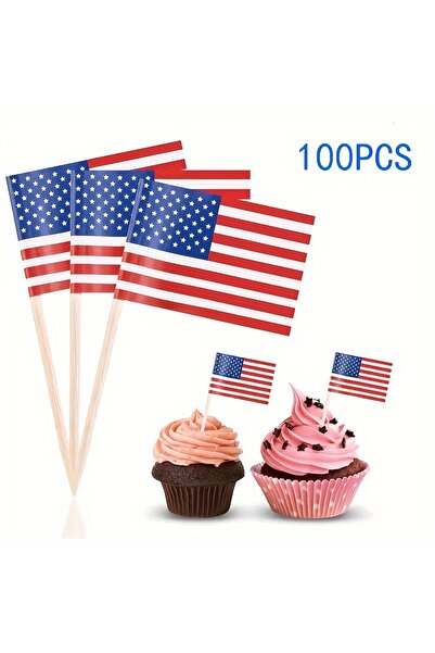 Choice US 100pcs American Toothpick Flag, Cake Decoration Flag,Food Paper Flag Tag,Independence Day Party D