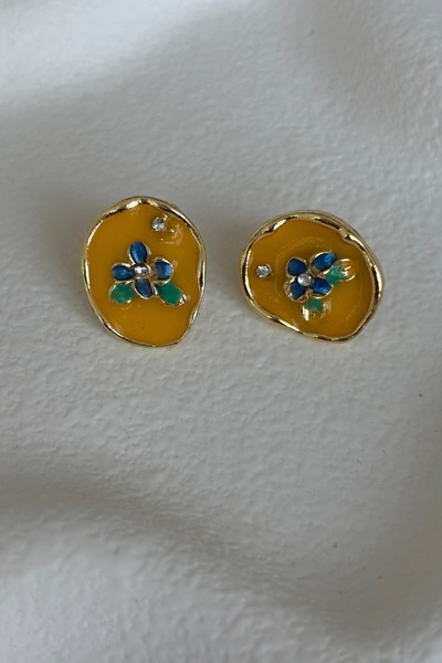 Lavian Accessories Gold Pembe Çiçek Vintage Küpe