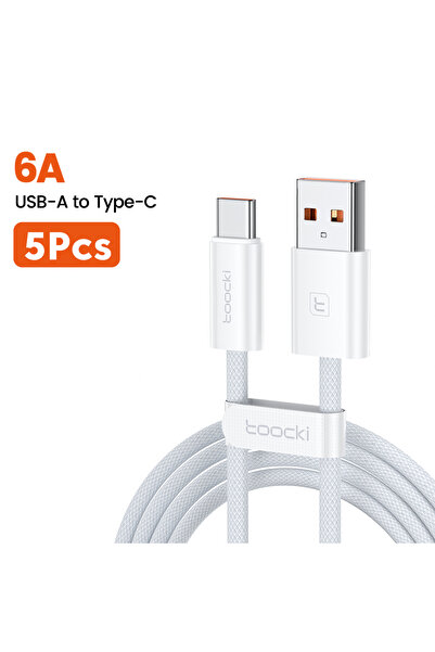 Toocki 0.25 م أبيض 5 قطع 5 قطع 6A 66W كابل USB من النوع C شحن سريع لهاتف Huawei P70 Mate 60 Honor Type